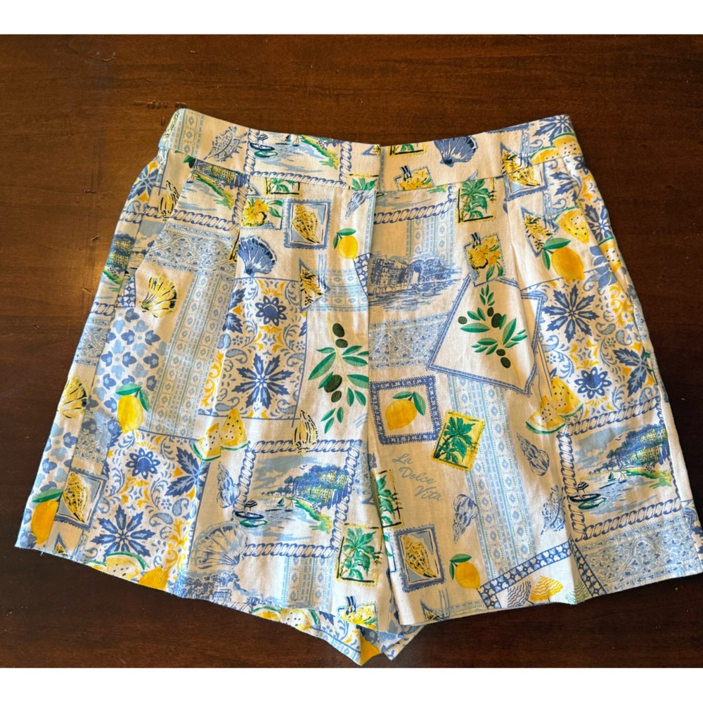 J. Crew Factory Blue and Yellow Lemon Travel Olive Tropical Women's Shorts Sz 10